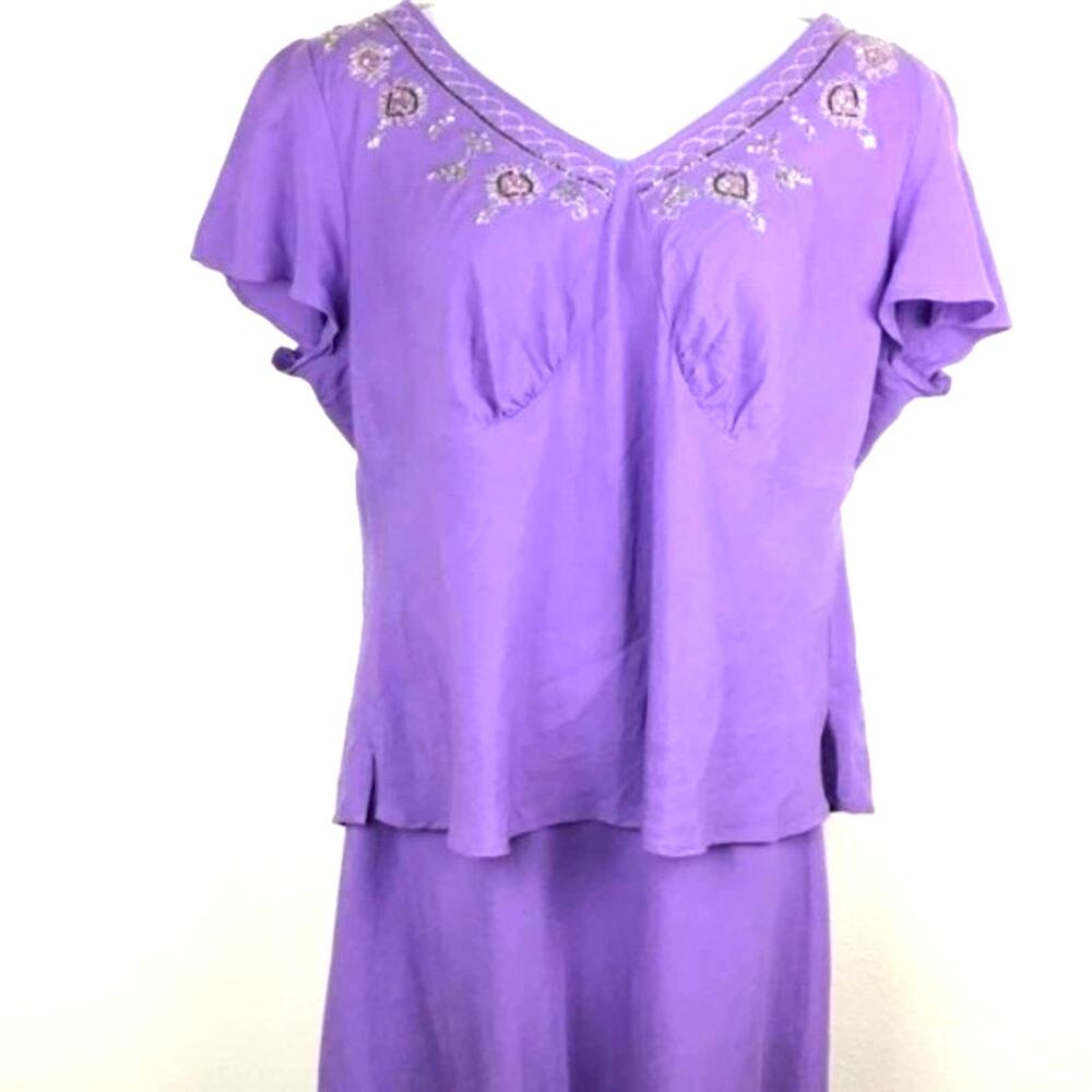 Lane Bryant Skirt Set Purple Beaded Vintage 90s Size 18 20 V-Neck Special Event